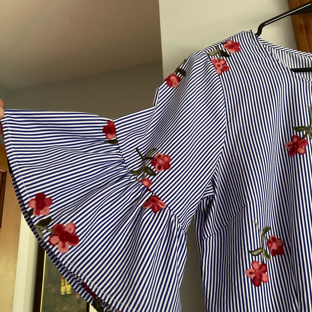 Love Riche Striped Embroidered Ruffle Dress L Large - Picture 3 of 8